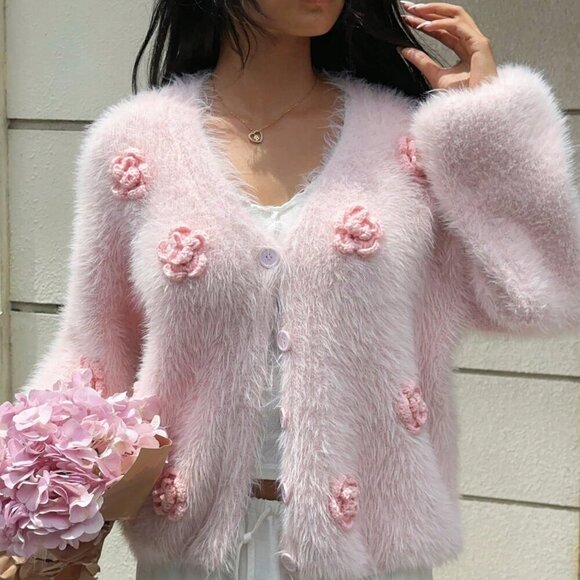 Pink Casual Women's Long Sleeve Cardigan - Picture 5 of 8